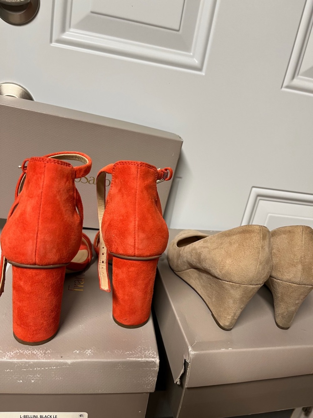 2 pairs Franco Sarto Orange Suede Ankle-Strap Pump sandals/cream suede wedges. - Picture 4 of 6